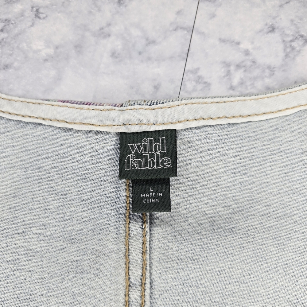 Wild Fable Floral Denim Crop Tank Light Wash Large Blue Pink - Picture 7 of 11